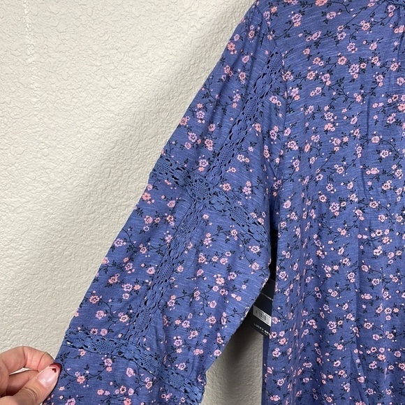 NWT Lucky Brand Floral Print Lace Inset Peasant Top Long Sleeve V Neck Sz XS - Picture 8 of 16